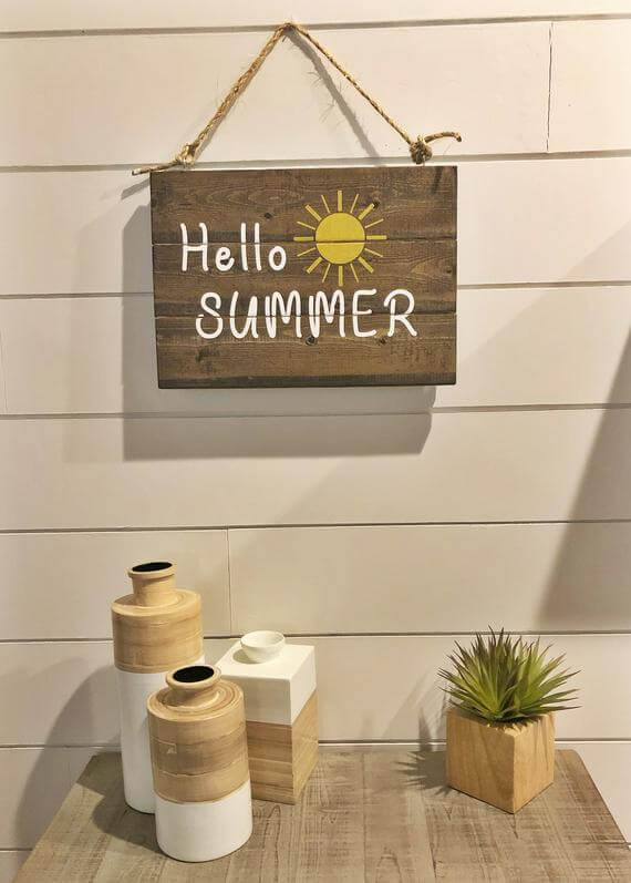 Reversible Welcome Summer Distressed Wooden Sign