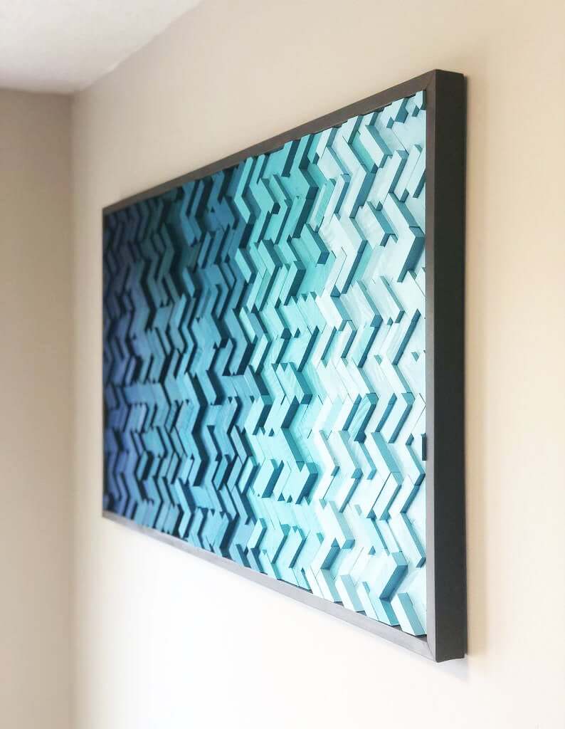 Relaxing Blue Solid Wood Herringbone Art