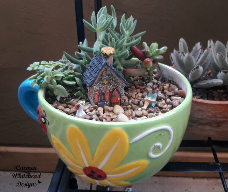 Ladybug Teacup Garden Fairy Display