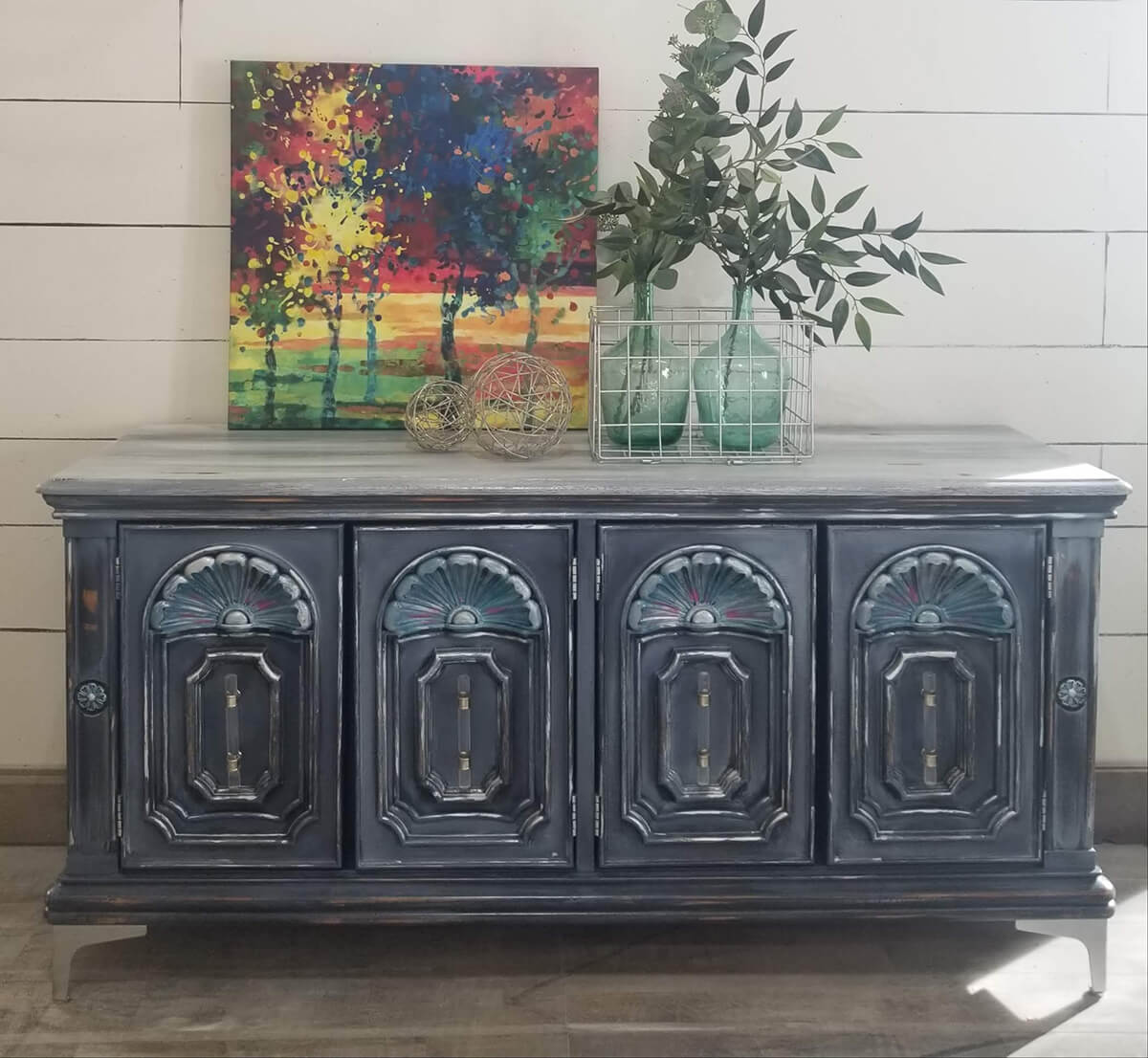 Dark Denim and Detailed Double Doors Console