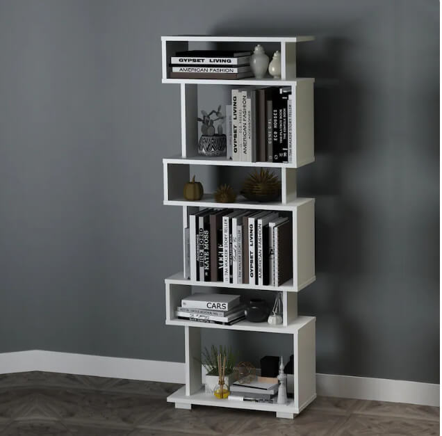 Streamlined Vertical White Rectangular Bookshelf