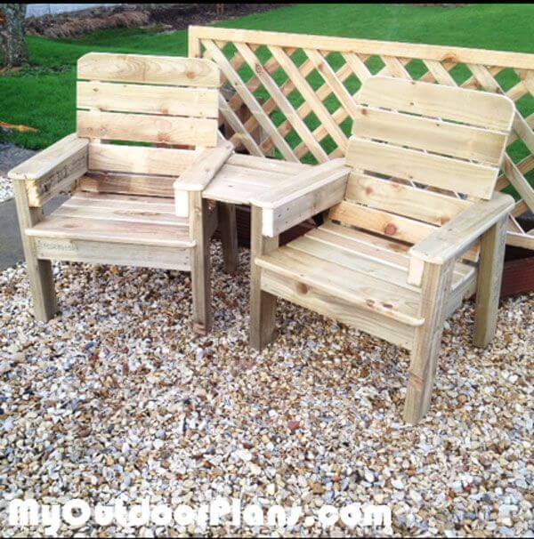 Outdoor Wooden Chair Set with Middle Table