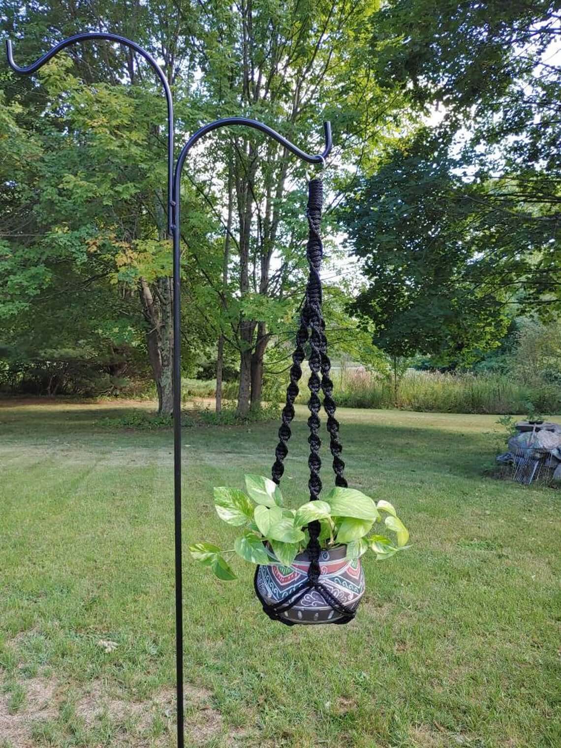 Bold Black Macrame Bohemian Plant Holder