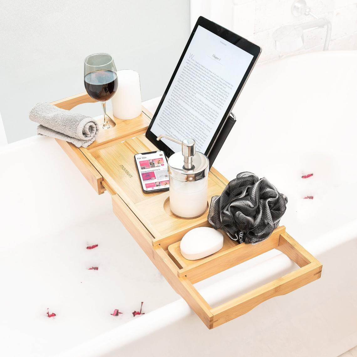 Personal Spa at Home Bamboo Bath Tray