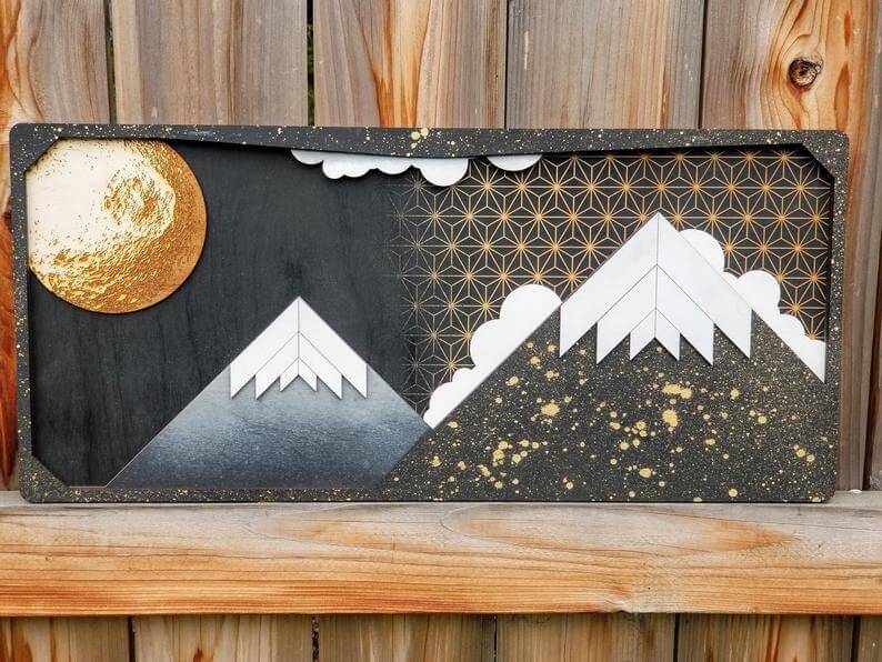 Black & Gold Cosmic Mountain Landscape