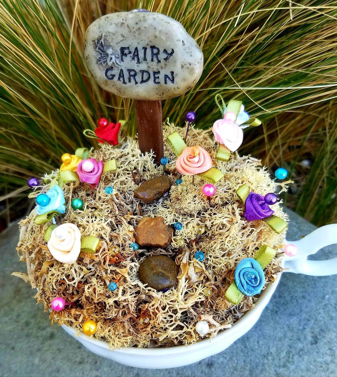 Multicolored Satin Roses Leading to Fairy Garden