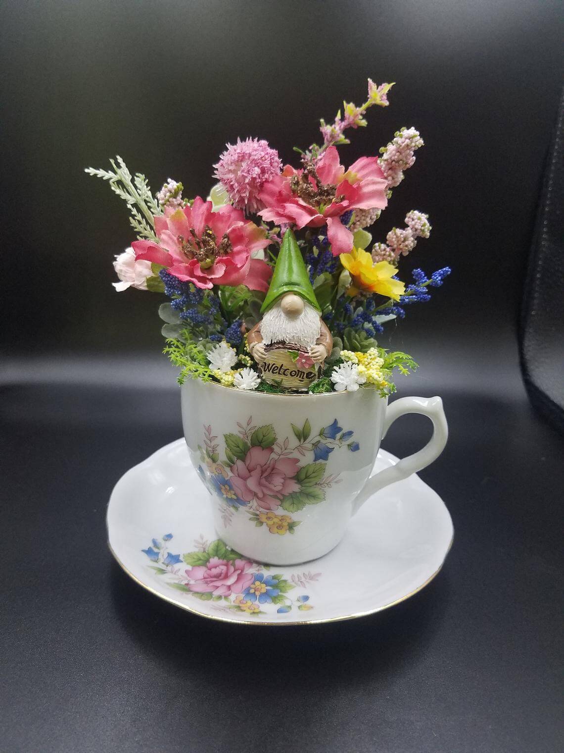 Gnome Teacup Bouquet Floral Arrangement