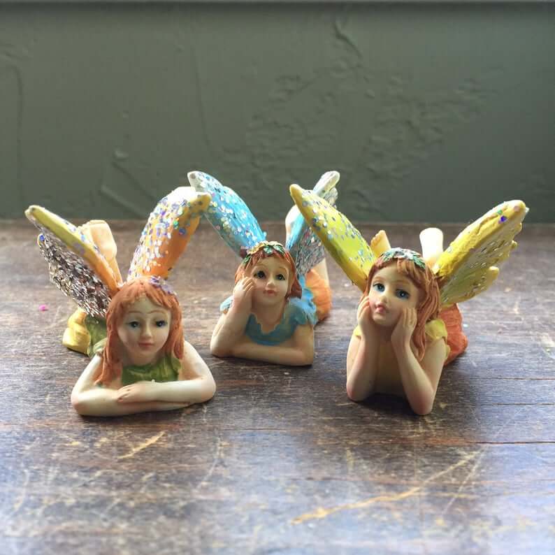 Glittery Winged Trio of Garden Fairies