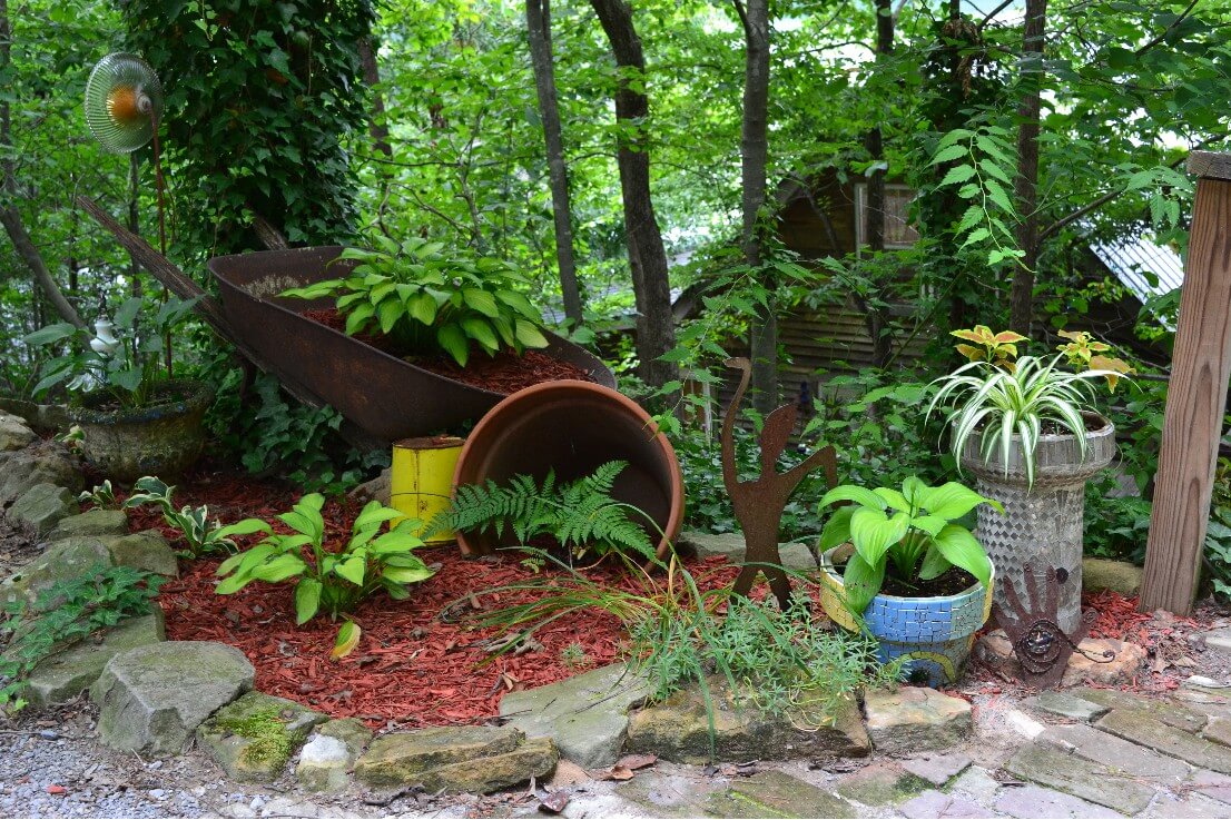 Plenty of Pots and Wheelbarrow Garden Idea