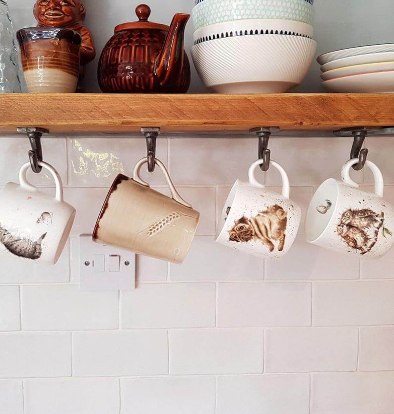 Under-the-cabinet Coffee Mug Holder with Industrial Hooks