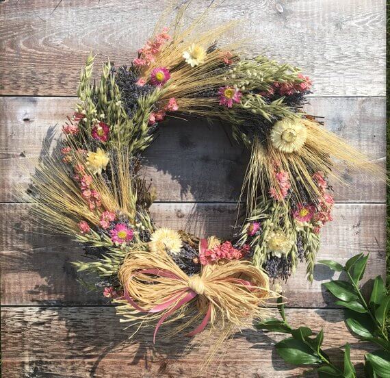 Wispy Dried Flowers Wreath with Bow