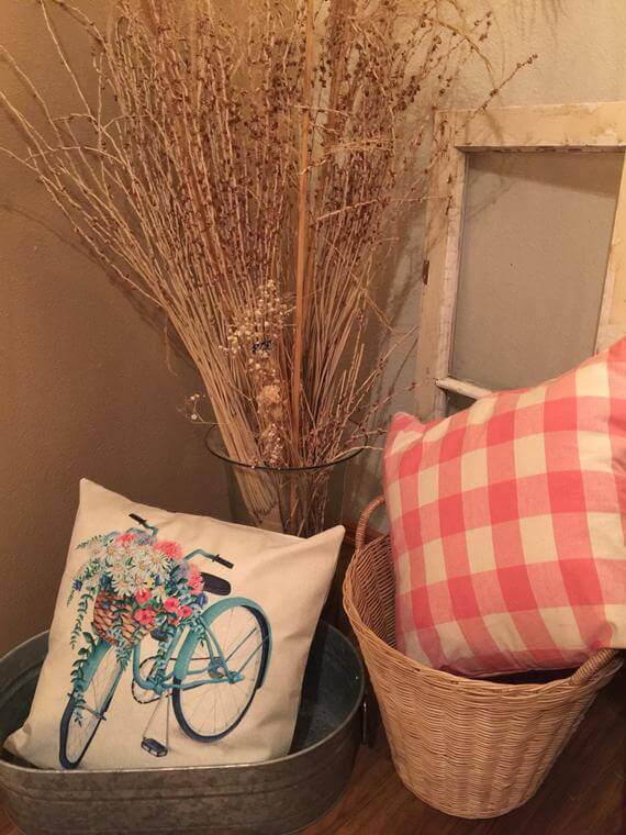 A Bicycle with flowers Throw Pillow