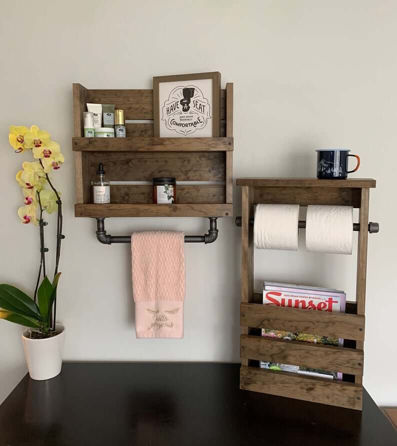 Rustic Bathroom Storage Shelves Set