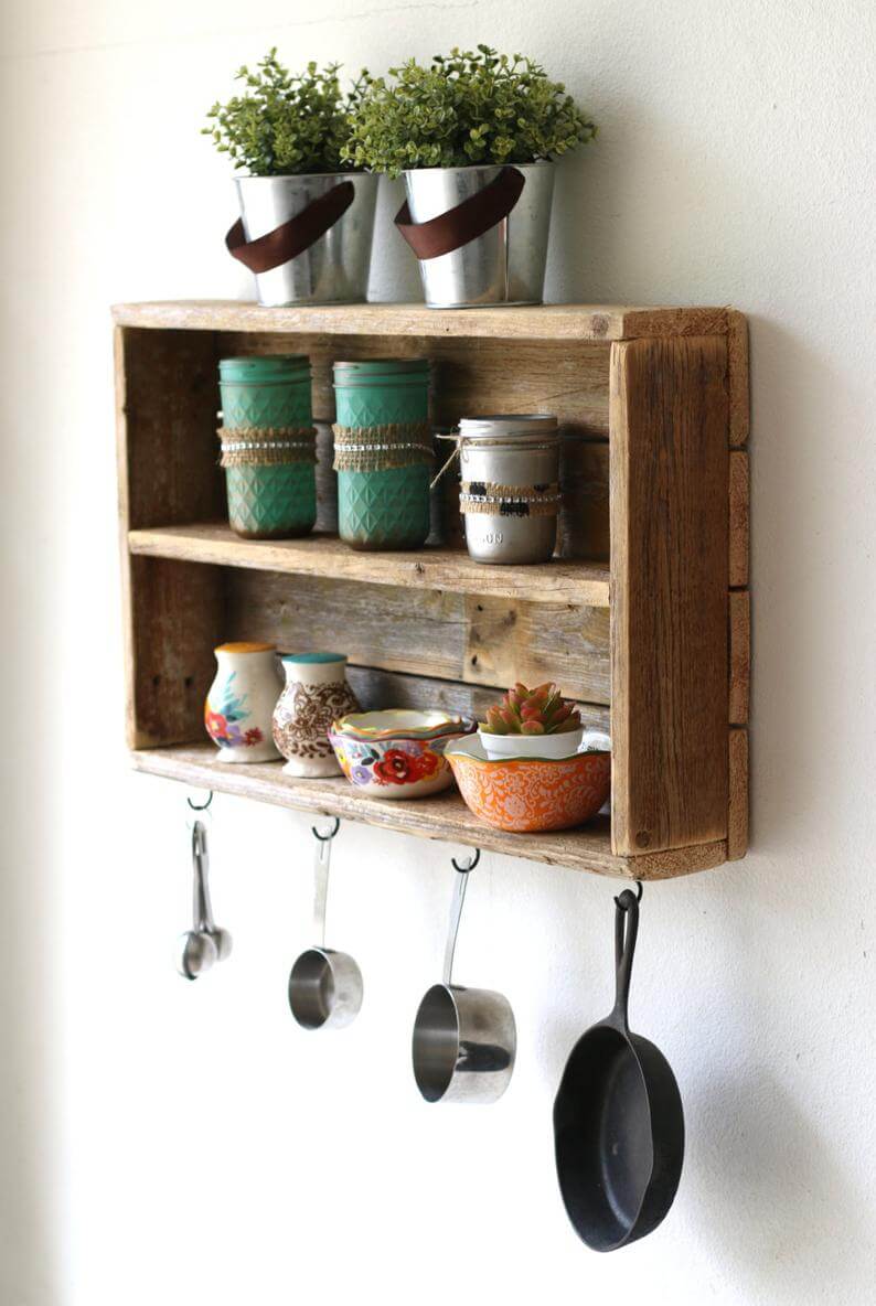 Old Fashioned Soda Crate Shelf with Hooks