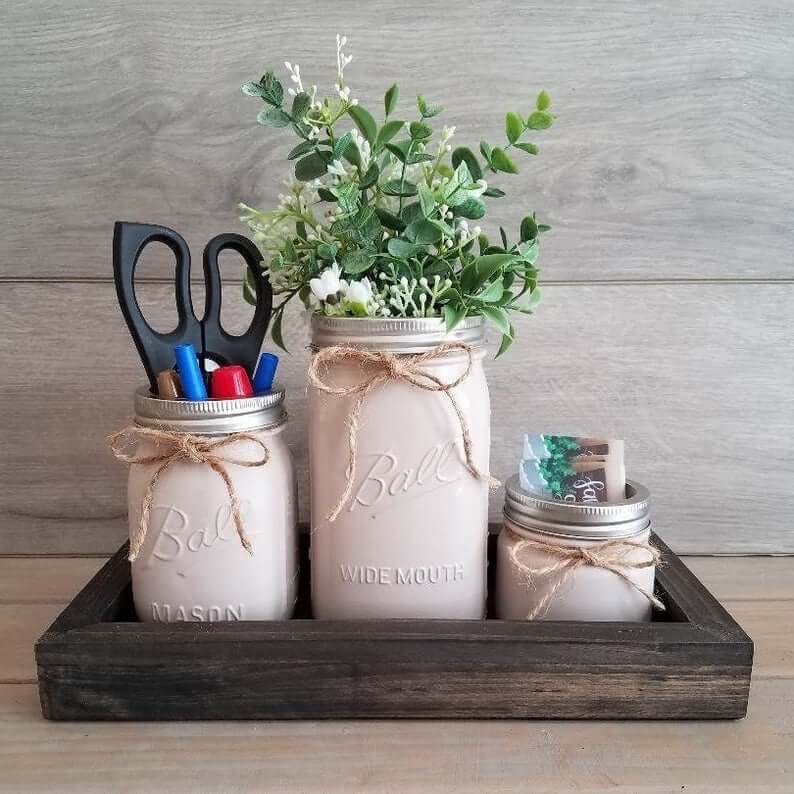 Asymmetrical Canning Jar Desk Organizer