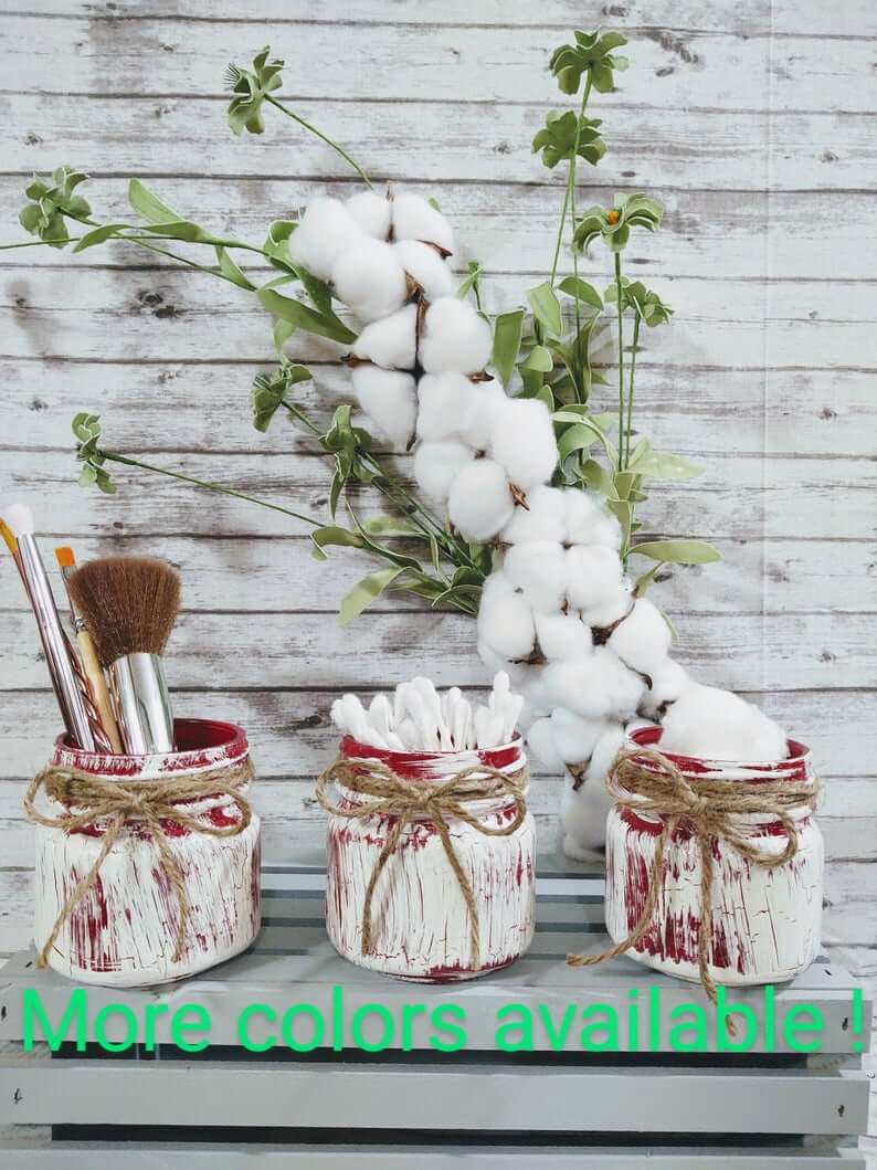 Set of Three Primitively Painted Canning Jars