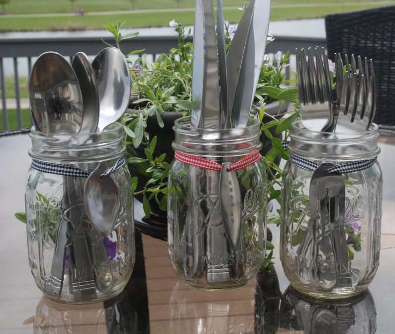 Hand-Stamped Silverware Holders with Gingham Ribbon