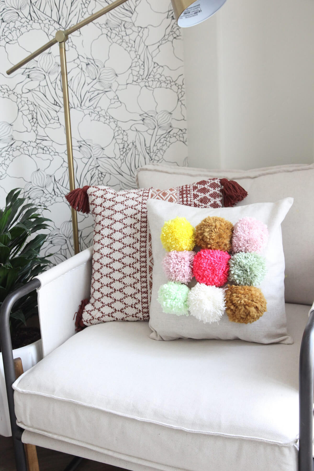 Three Square Fluffy Pom Pom Pillow Case