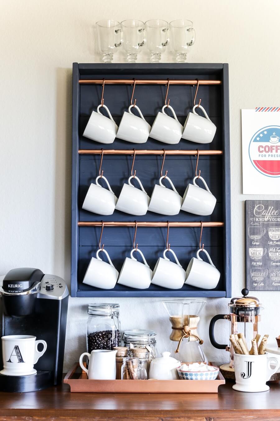 Copper Pipe and Painted Wood Mug Wall