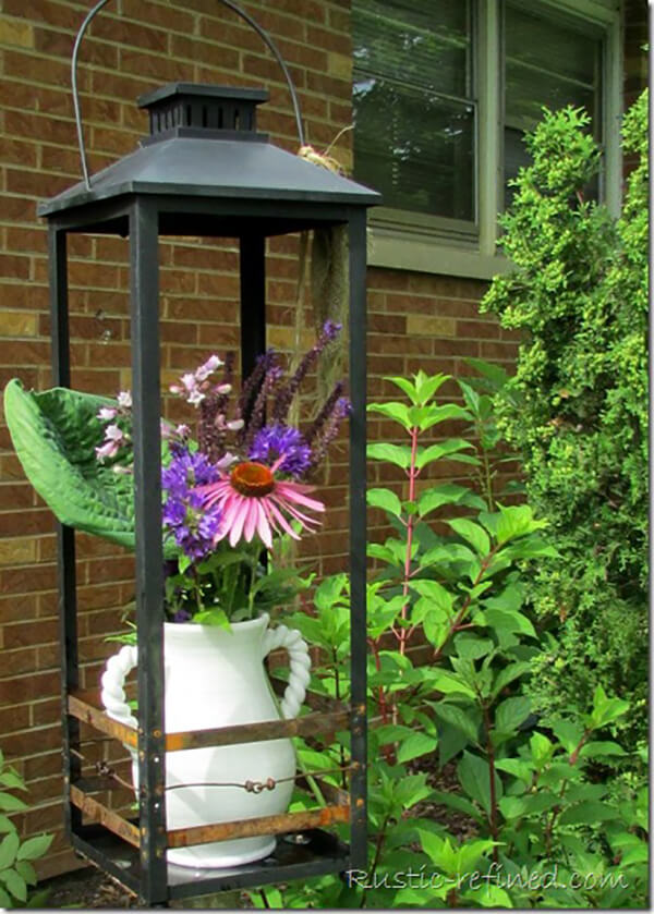 Large Metal Lantern Flower Vase Holder