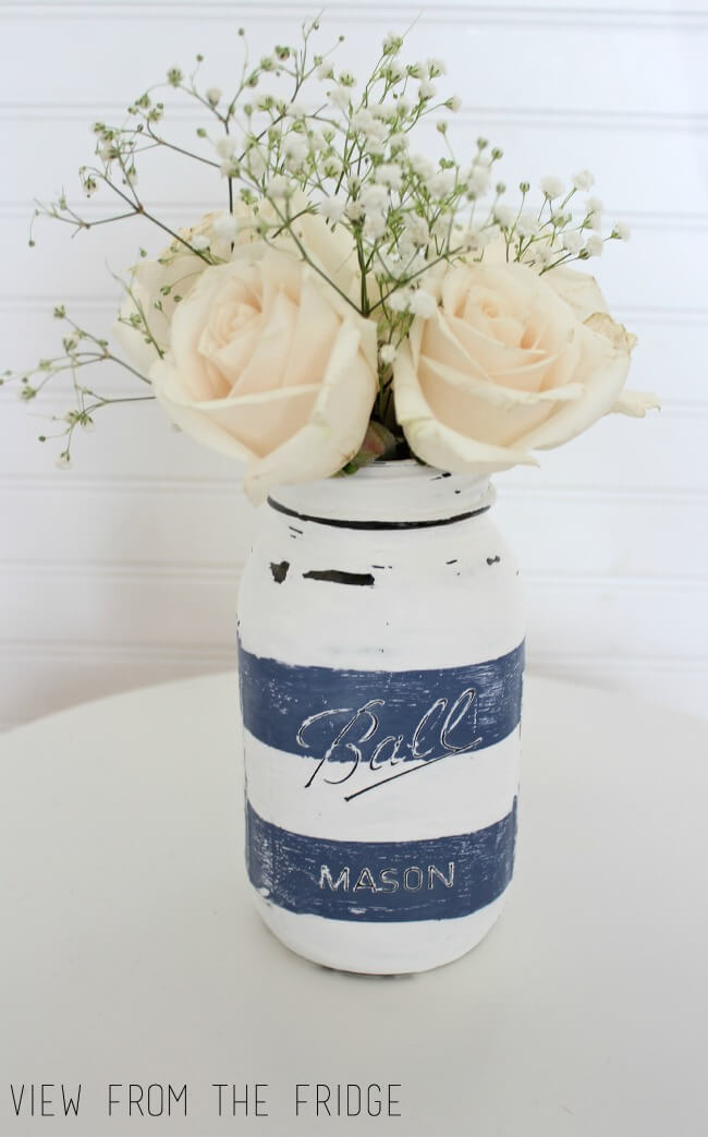 Nautical Blue and White Striped Mason Jar