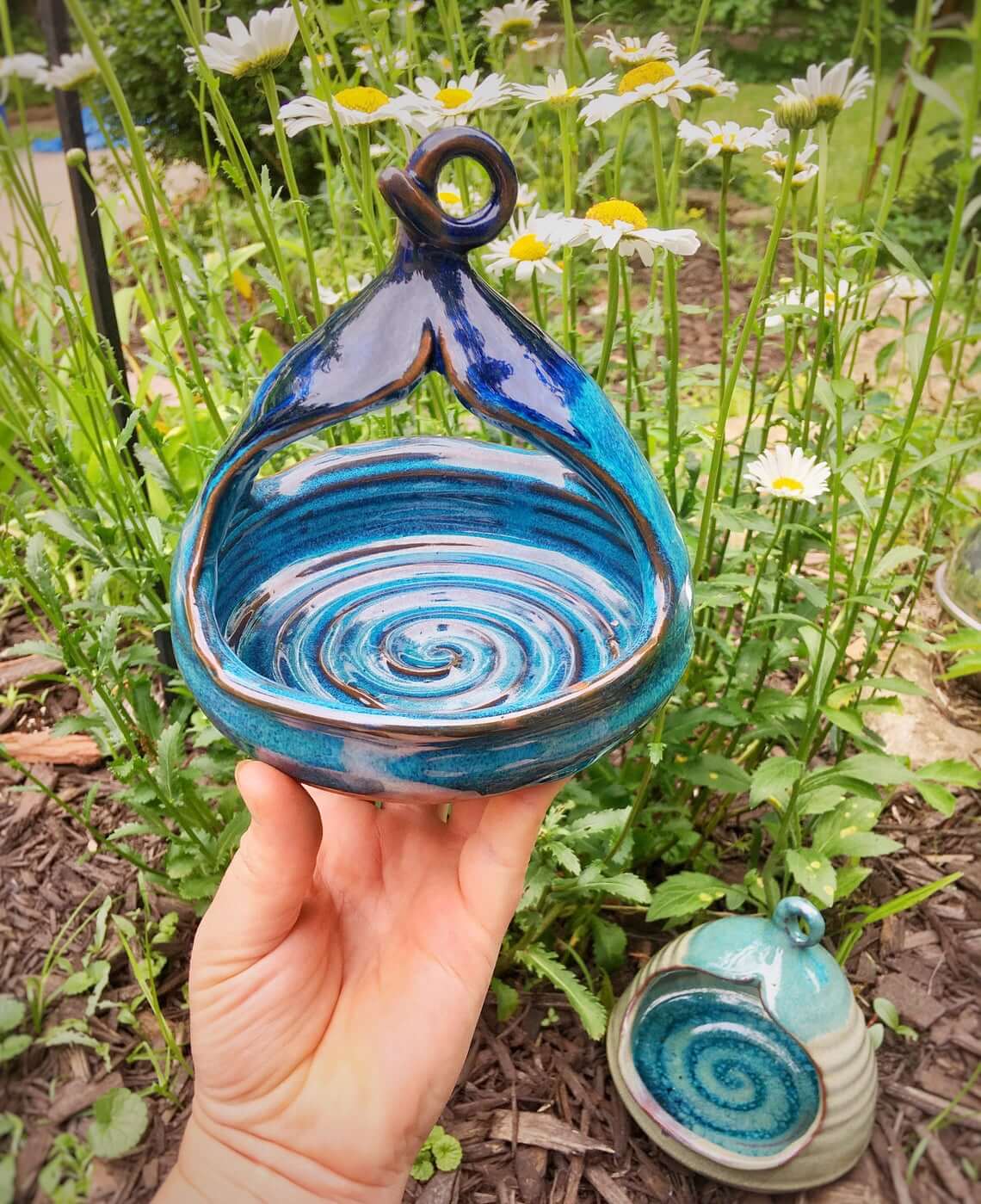 Hanging Glazed Stoneware Bird Feeder