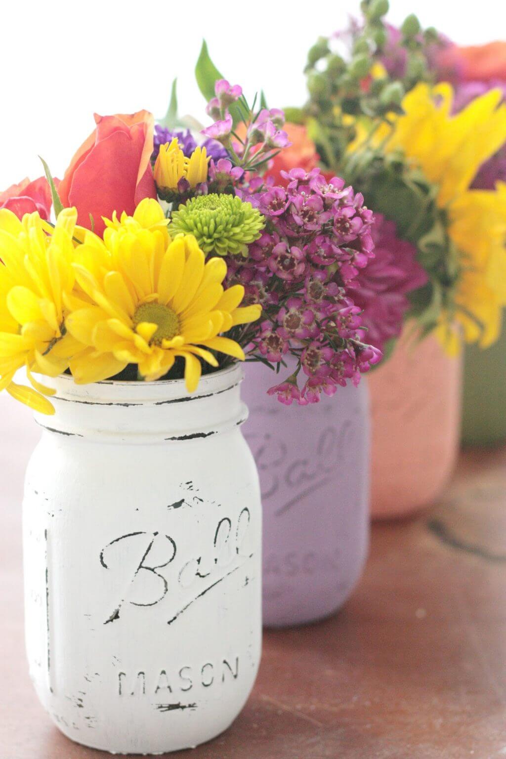 Shabby Chic Distressed Painted Mason Jars