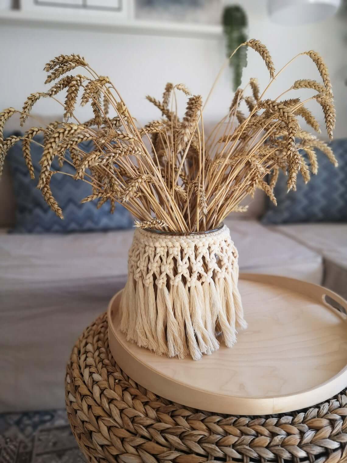 Woven Macrame Decorative Glass Jar Vase