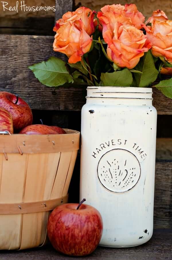 Tall Harvest Time Painted Mason Jar Vase