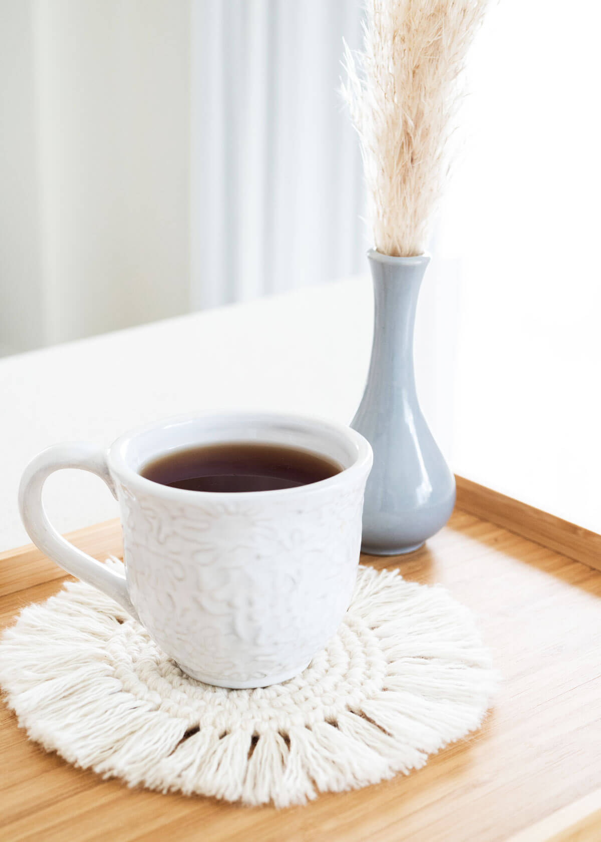 Hot Beverage Macrame Woven and Tassel Coaster