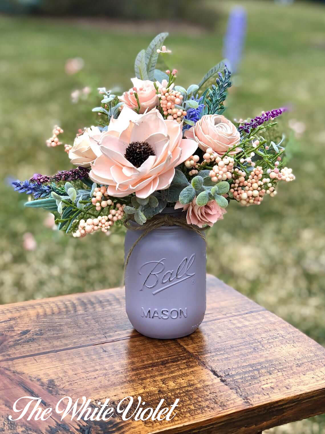 Purple Gray Painted Mason Jar Vase