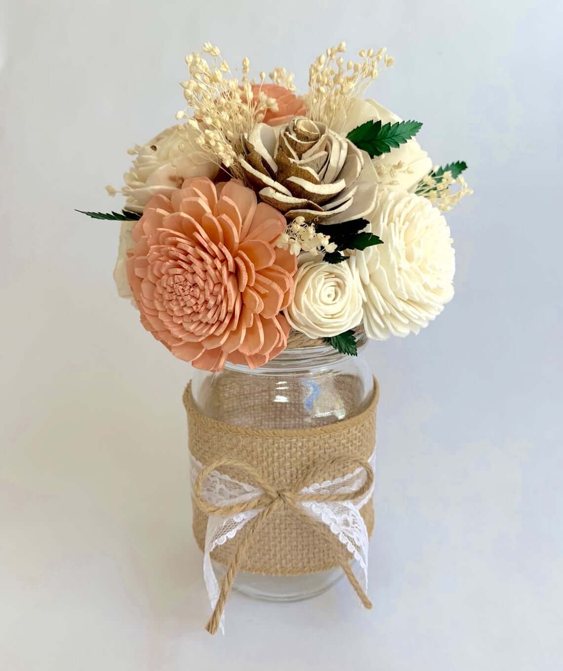 Rustic Country Burlap and Bows Jar Vase