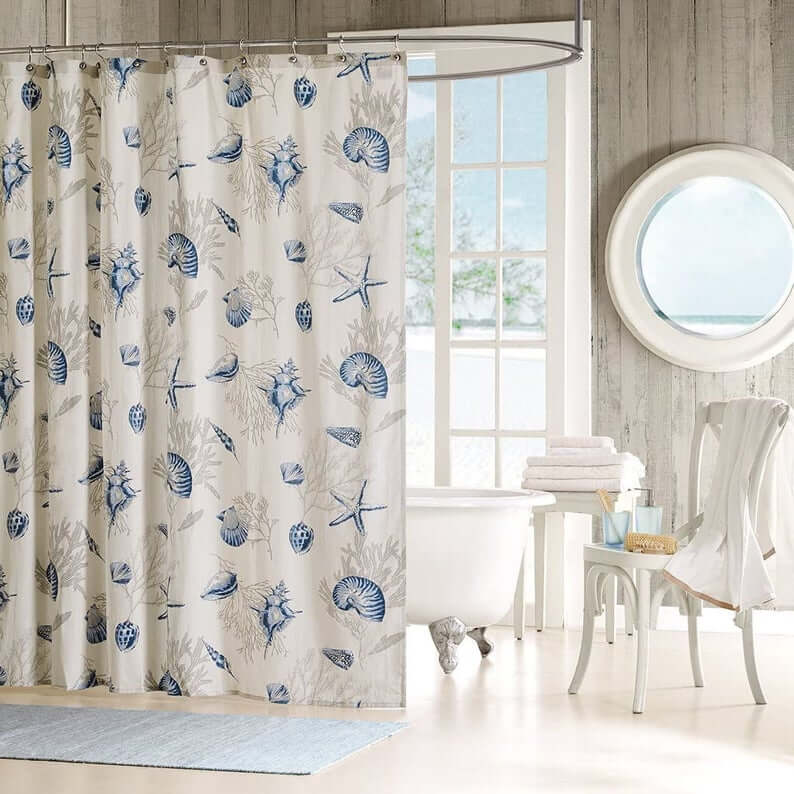 Blue and Gray Sea Shower Curtain