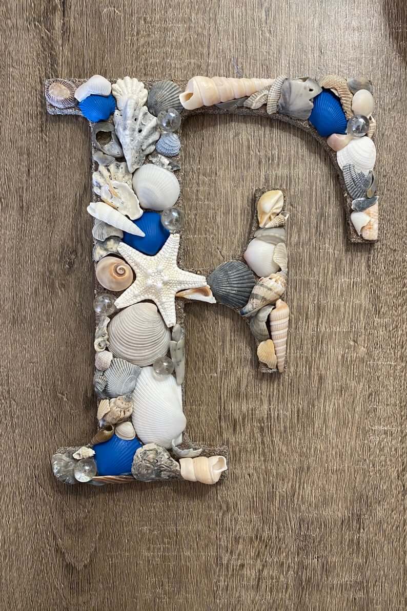 Beige and Blue Seashell Decorated Initial