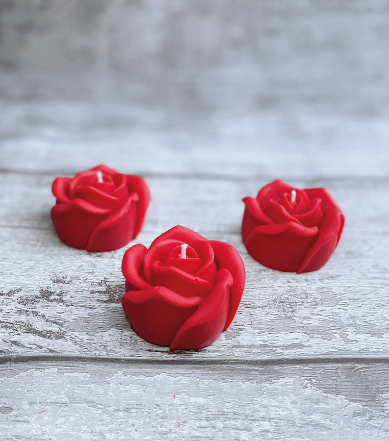 Trio of Romantic Red Rose Candles