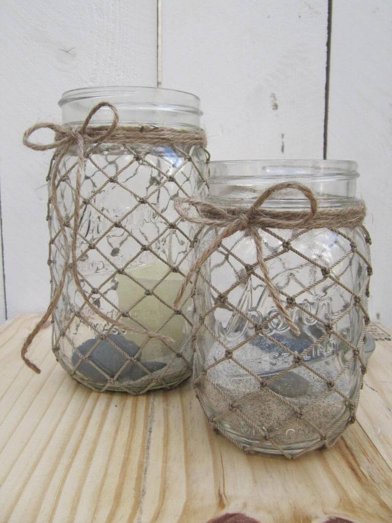 Twine Webbed Nautical Mason Jar Decorations