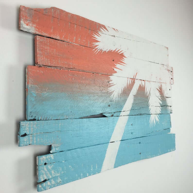 Painted Palm Tree Reclaimed Wood Wall Art