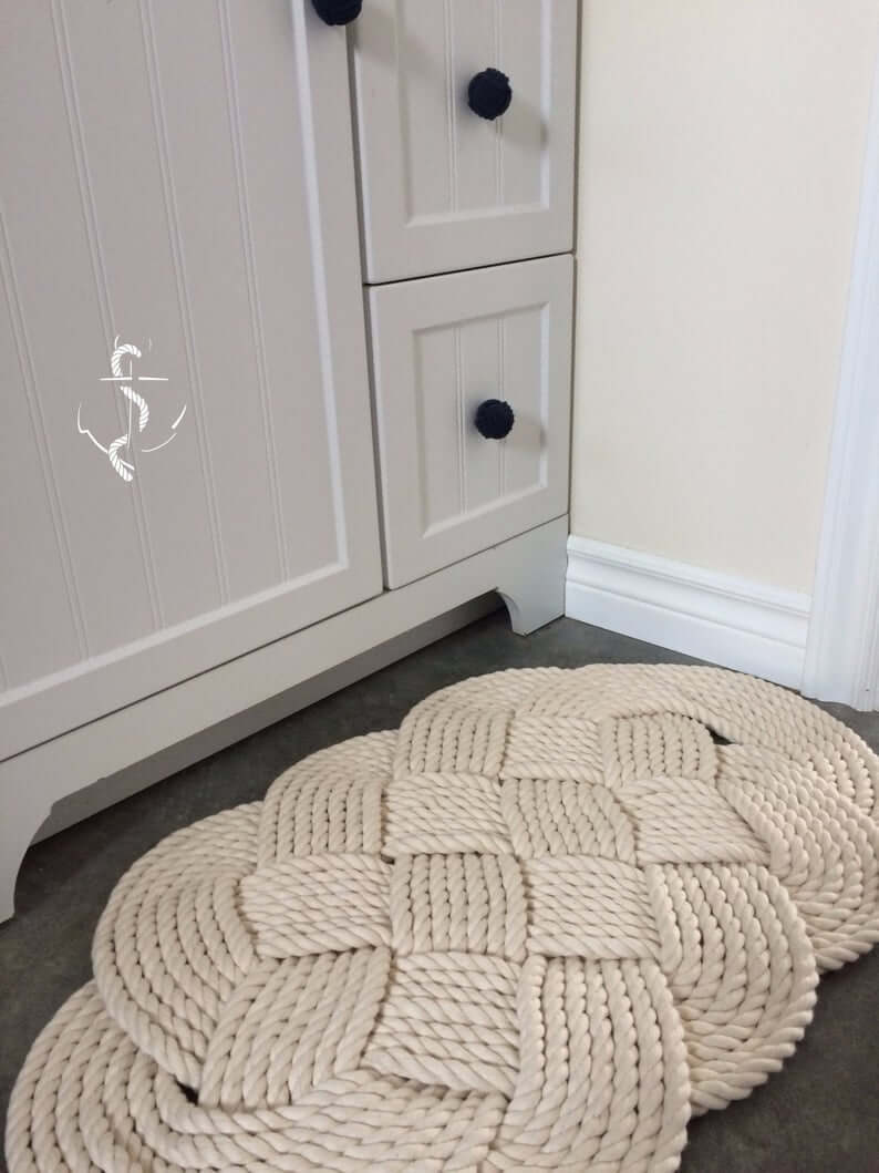 Cream Colored Interwoven Intricate Nautical Knot Rug