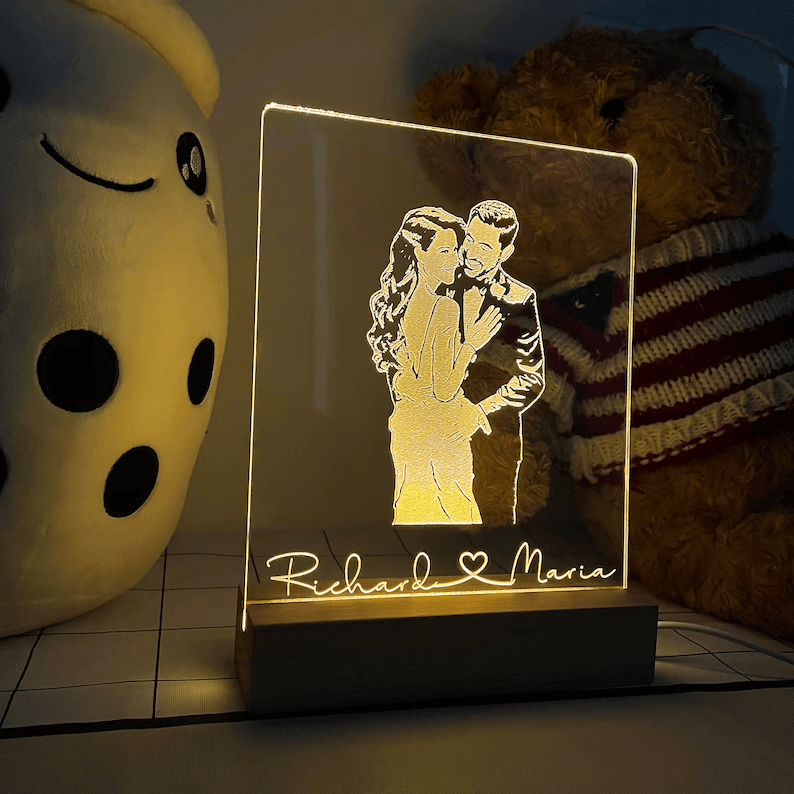 Personalized Etched Photo Bedside Table Lamp