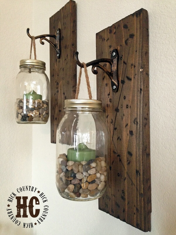 Rustic Mason Jar Hanging Wall Lanterns