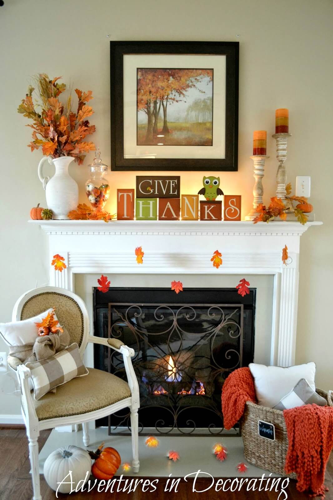 A Natural Autumn Fireplace Display in Orange