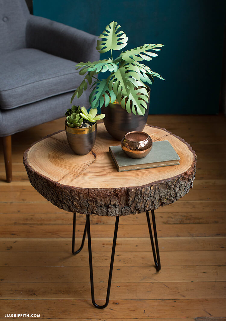 Mid-Century Rustic Wood Slice End Table