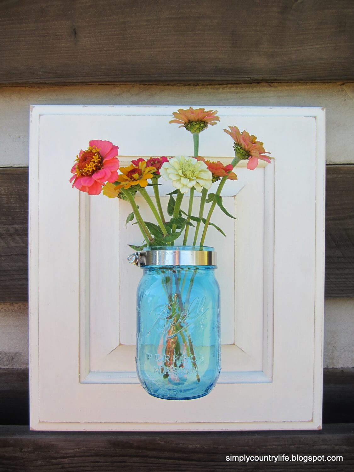 Repurposed Cabinet Mason Jar Wall Vase