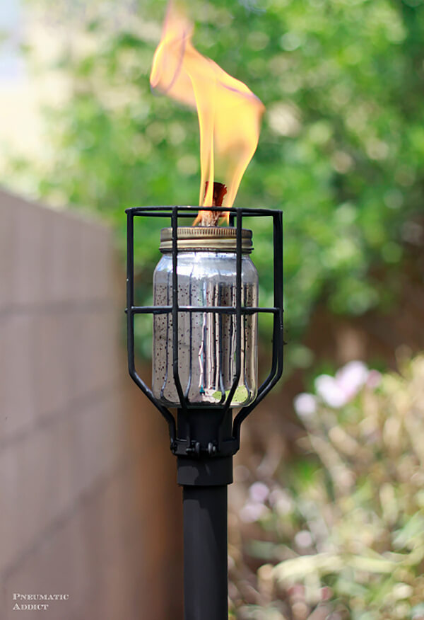 Metal Cage Industrial Tiki Torch Backyard Light