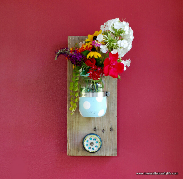 Colorful Reclaimed Wood Hanging Mason Jar