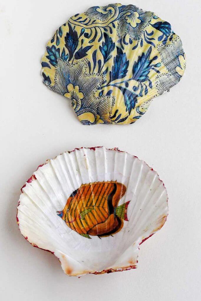 Unique Decoupage Scallop Shell Dish Decoration