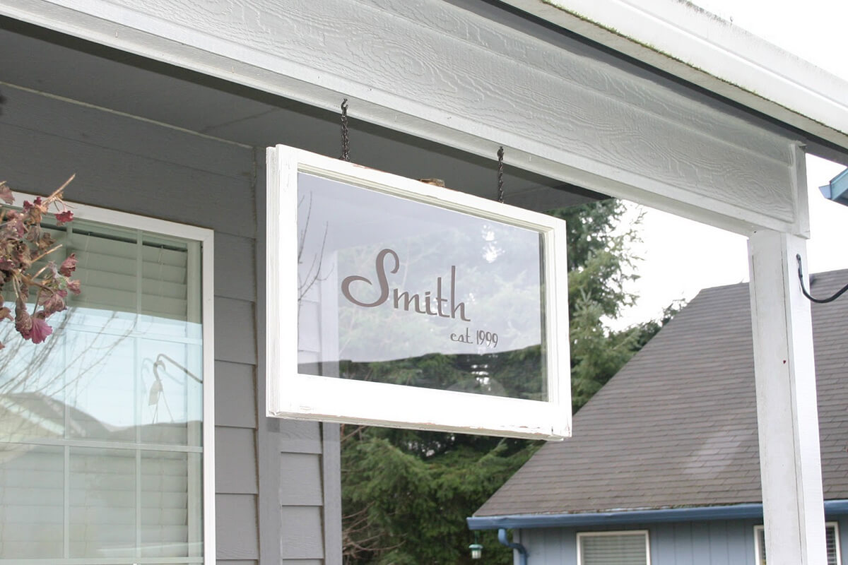 Repurposed Etched Glass Window Pane Decor