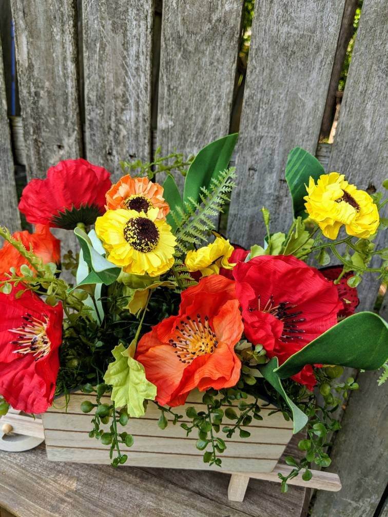 Wooden Wagon Planter Box Summer Arrangement