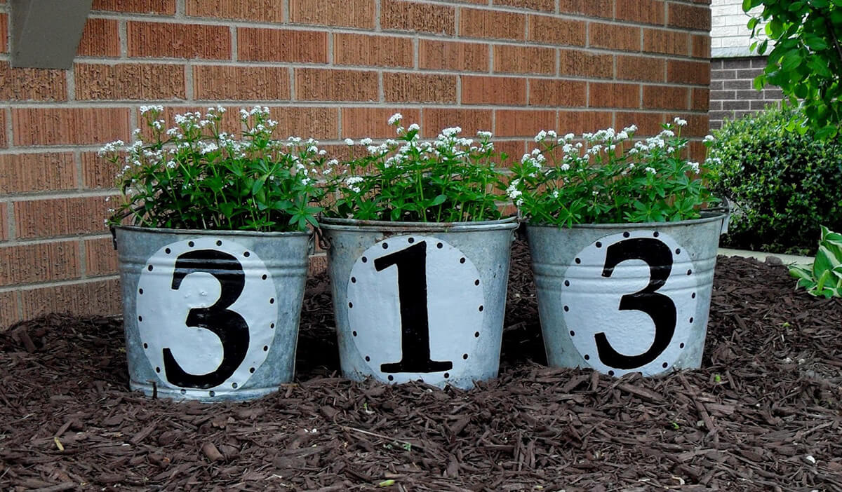 Galvanized Bucket House Number Yard Decor