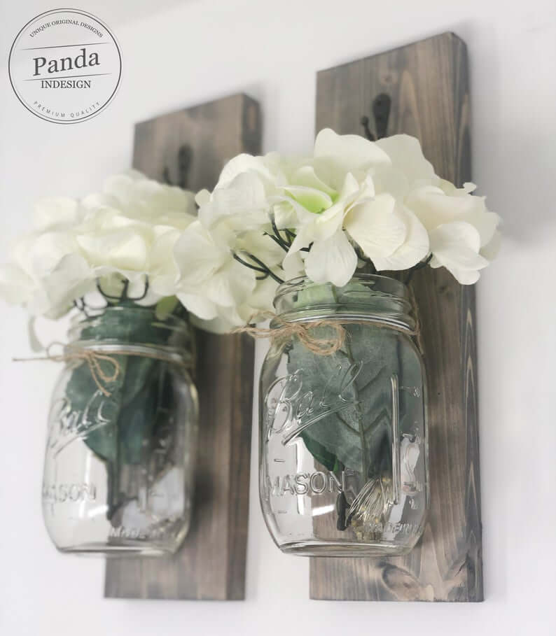 Barnwood and Mason Jar Wall Sconce Set